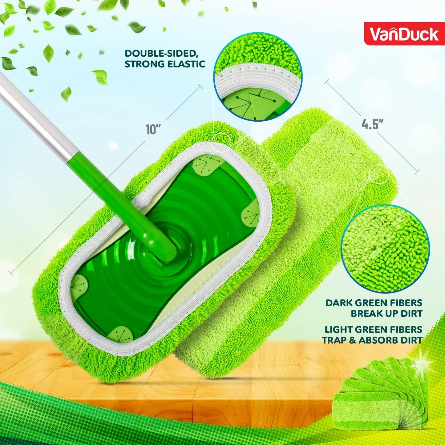 VanDuck Reusable Mop Pads Compatible with Swiffer Sweeper (2-Pack) - Washable Microfiber Mop Pads