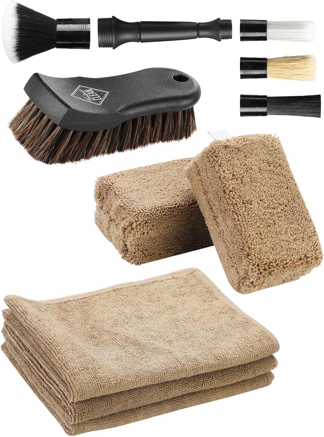 Fantasticlean 9PCS Car Interior Detailing Set, Microfiber Cloth & Applicator, Double-Head Detailing