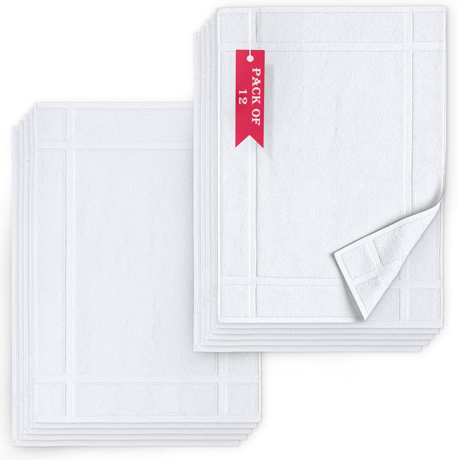 Pearl Linens Pack of 12 100% Cotton Bath Mat 18x25 inches, Soft & Absorbent Quick Dry Bathroom Mat