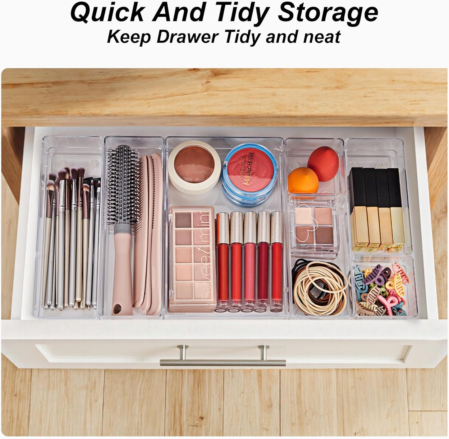 SMARTAKE 25-Piece Drawer Organizer with Non-Slip Silicone Pads, 4-Size Desk Drawer Organizer Trays