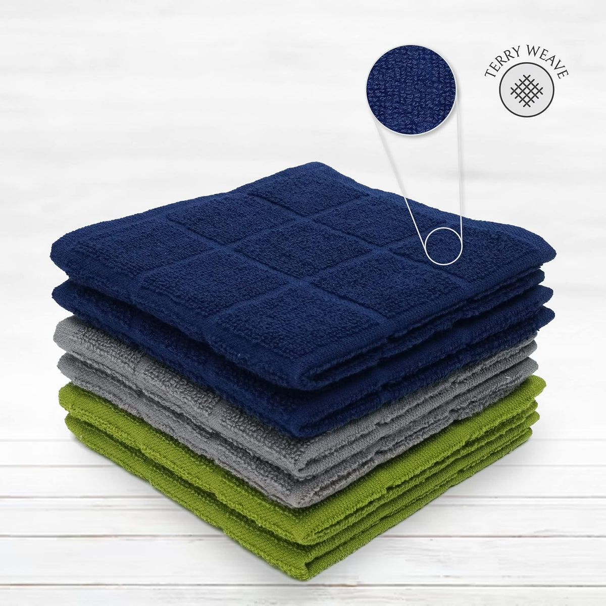 100% Cotton Terry Dish Cloth & Dish Towel, 6 Pack, Super Soft and Absorbent Kitchen Towels, Perfect