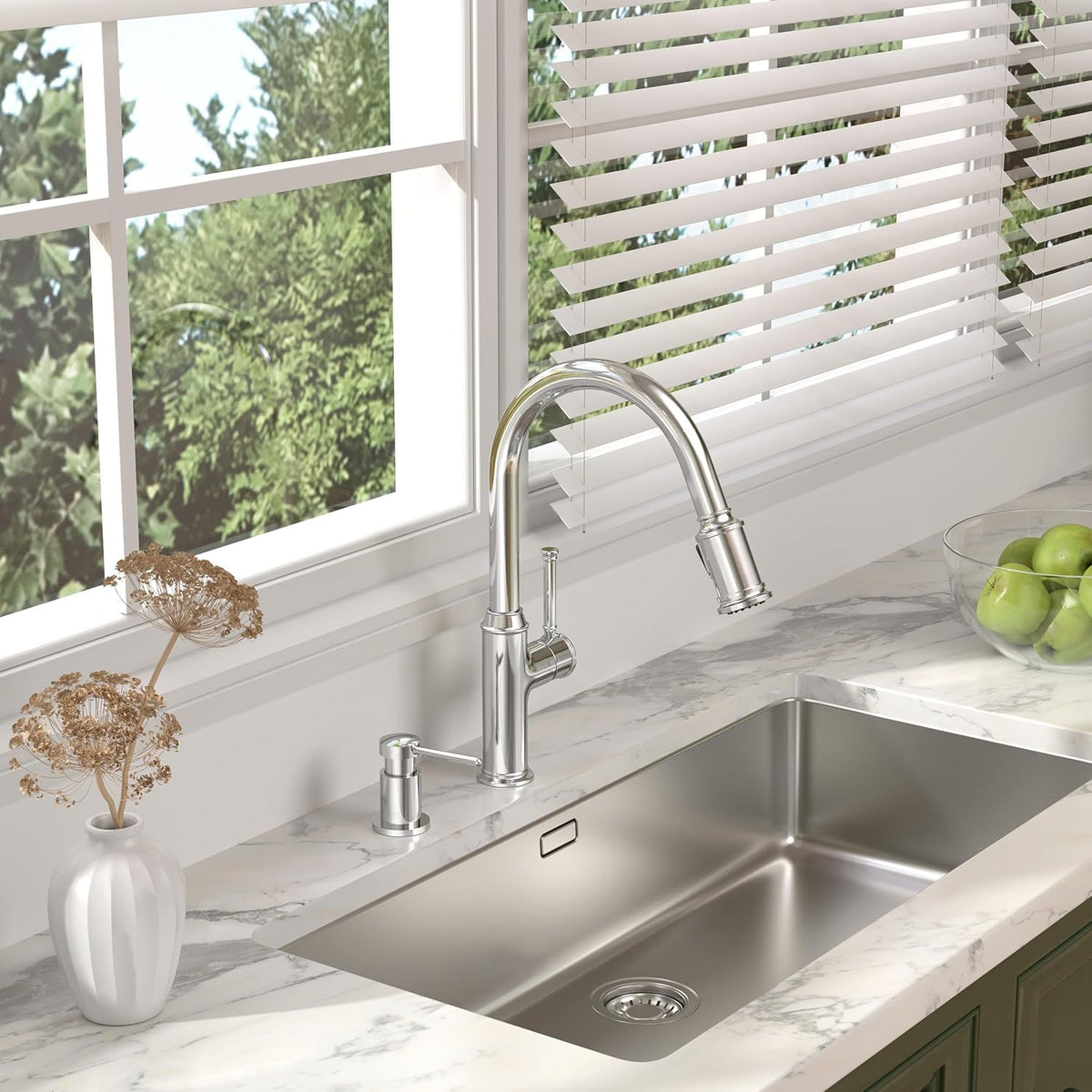 Lava Odoro Chrome Soap Dispenser for Kitchen Sink, Modern Brass Built in Countertop Pump Dispenser