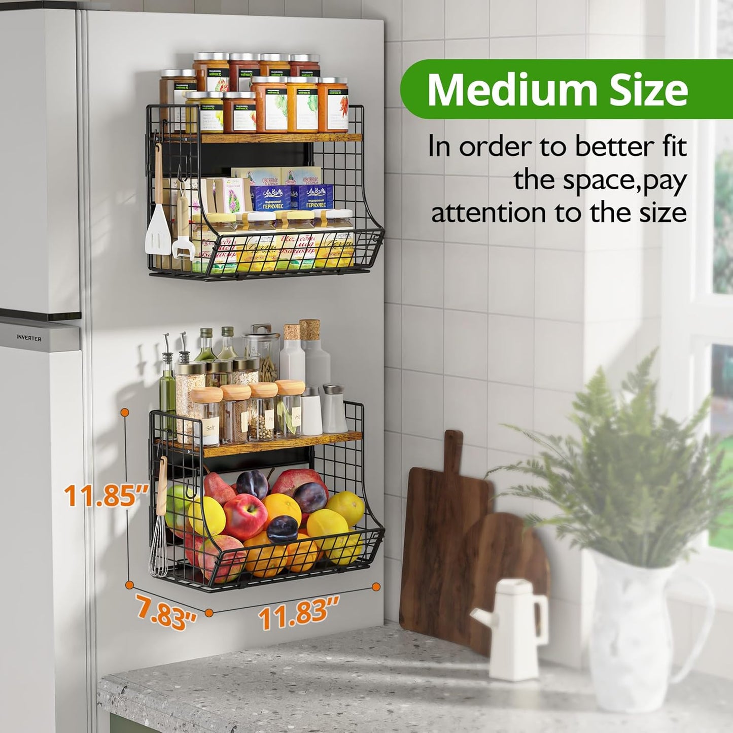 Magnetic Shelf for Fridge with Wood Lid, Fruit Potato and Onion Storage Bins, Pantry Organizers and