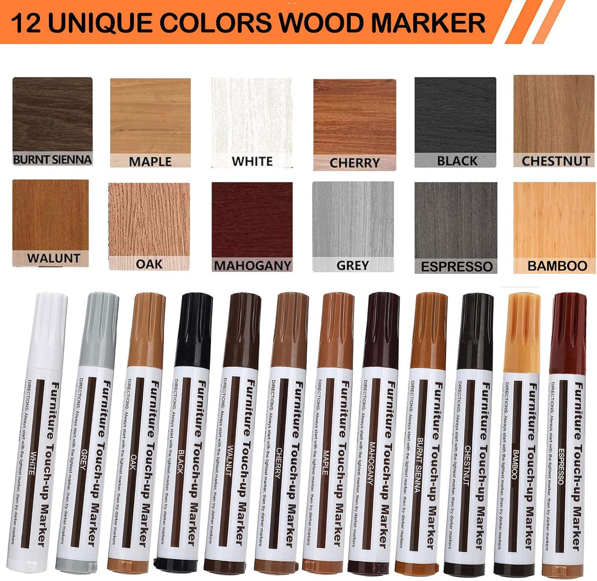 Lifreer Revolutionary Furniture Touch Up Markers, 12 Colors Wood Scratch Repair Markers Kit