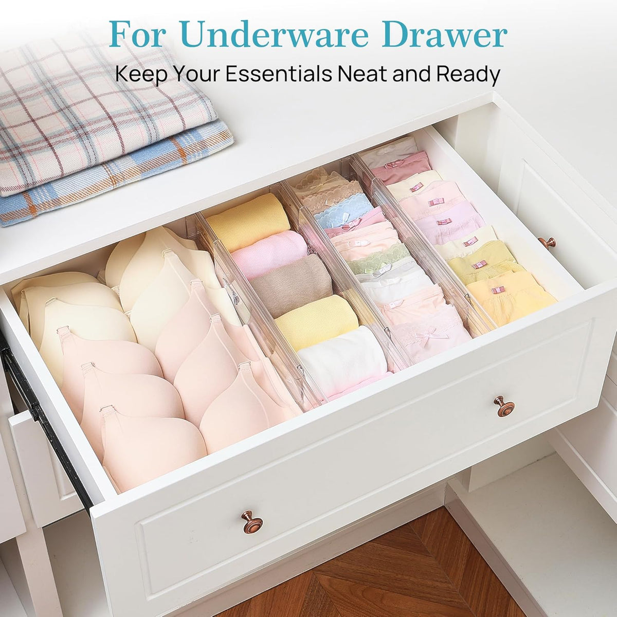 Vtopmart 8 Pack 4" Regular Upgrade Drawer Dividers for Clothes, 12.8"-22.3" Expandable Dresser