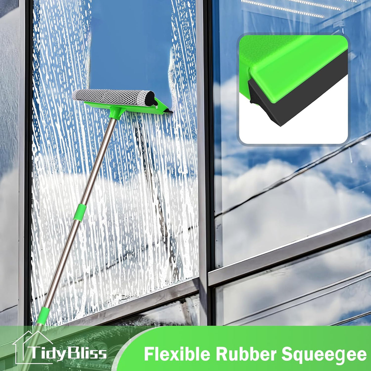 Window Squeegee Professional, 56” Car Windshield Glass Cleaner Tool with Extension Pole, Long
