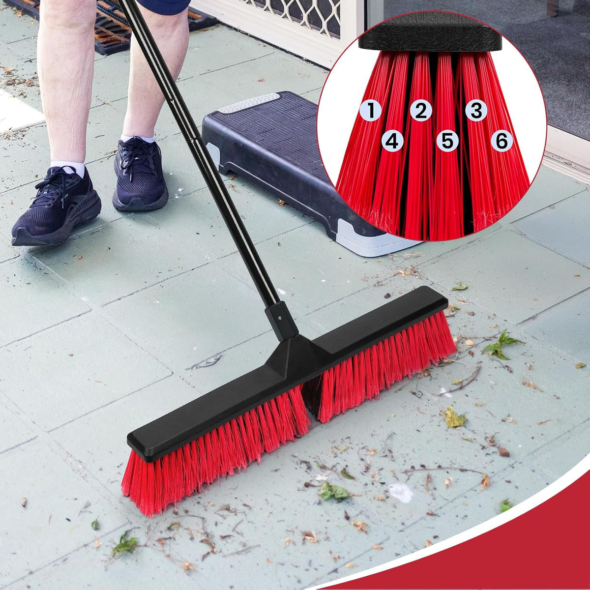 24" Push Broom Outdoor with 63" Long Handle and Stiff Bristles, Heavy Duty Outdoor Broom Brush for