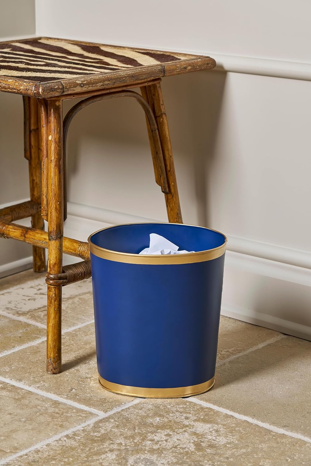 Jaye's Studio Mattie Line, Oval Wastebasket & Garbage Bin, Gold Trim & Finish, Hand-Painted
