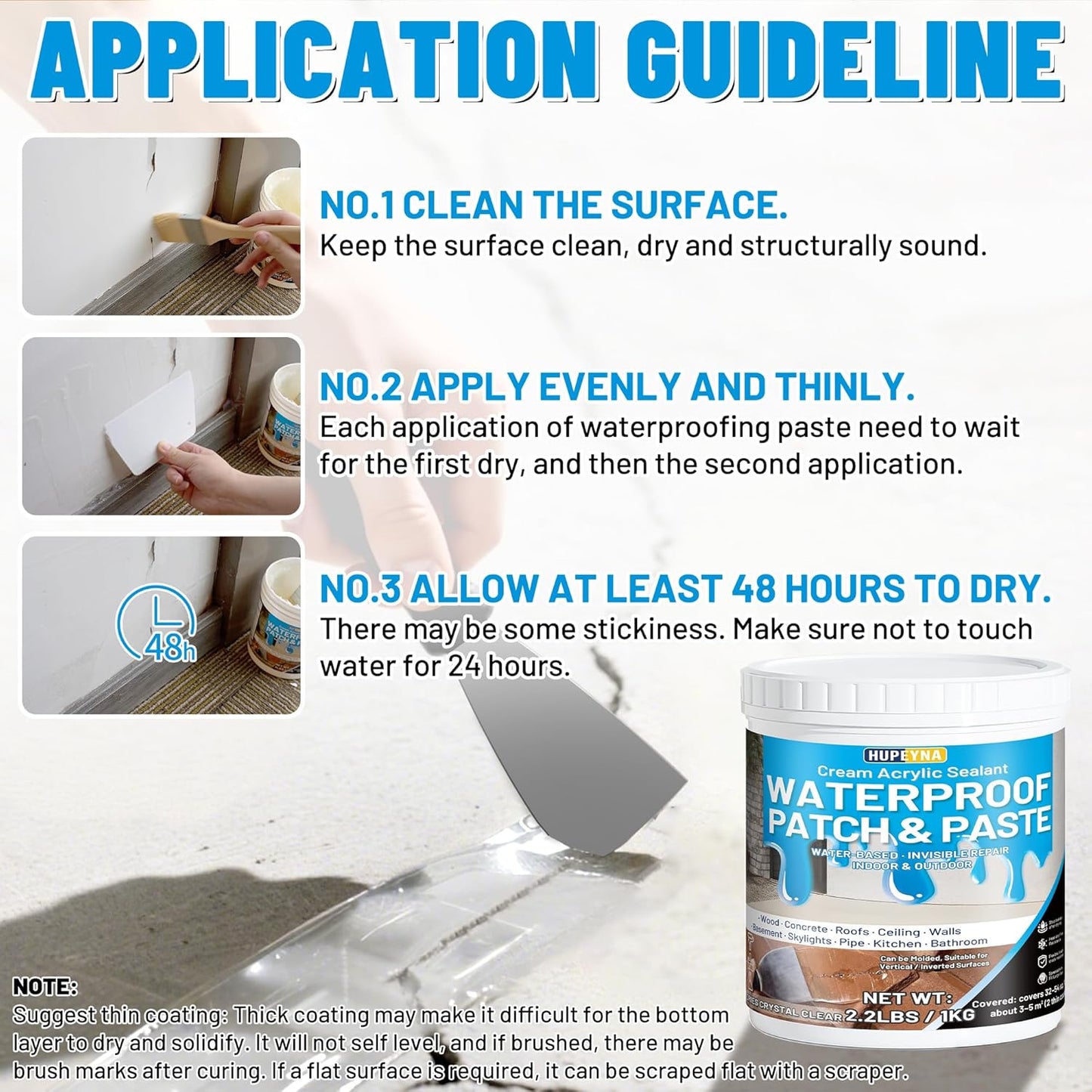 Waterproof Patch & Seal Rubberized Sealant Paste, 2.2lbs Anti-Leakage Clear Waterproof Paste