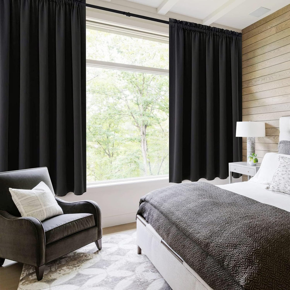 DWCN Black Room Darkening Blackout Curtains - Rod Pocket Thermal Insulated Privacy Energy Saving