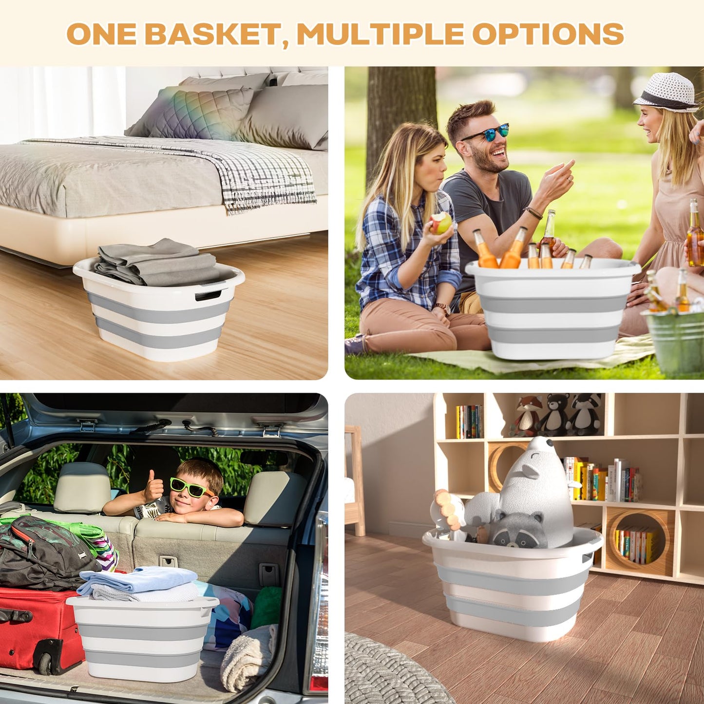 43L(11.5Gallon) Collapsible Laundry Baskets Plastic (Grey, 2 Packs)