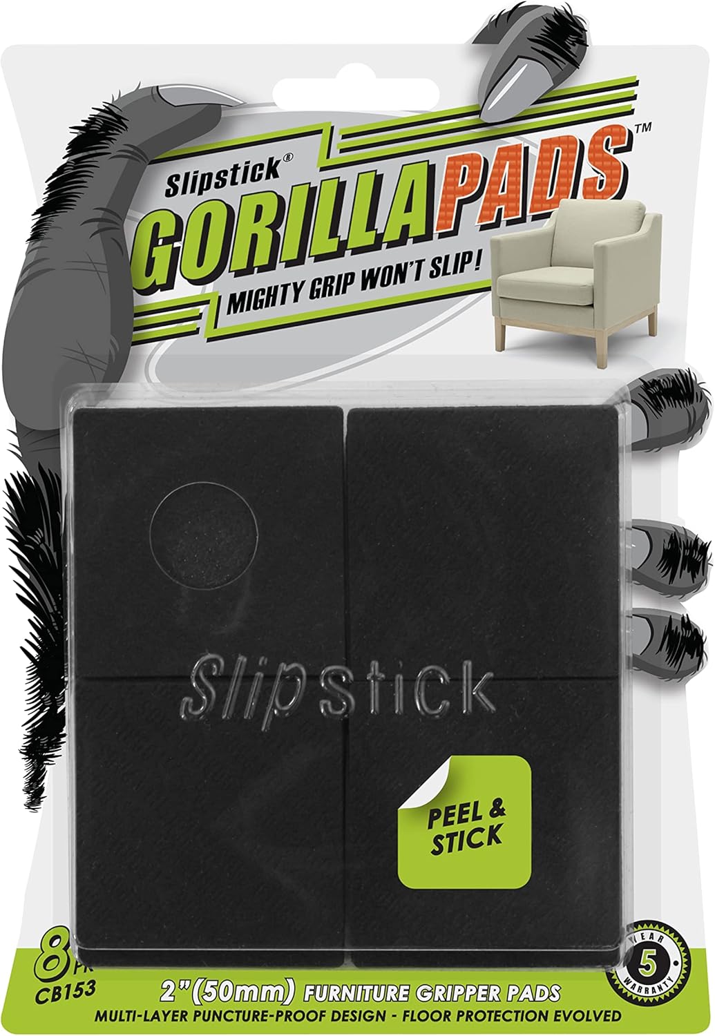 Slipstick GorillaPads Non Slip Furniture Pads/Gripper Feet Floor Protectors (Set of 8) Premium 2