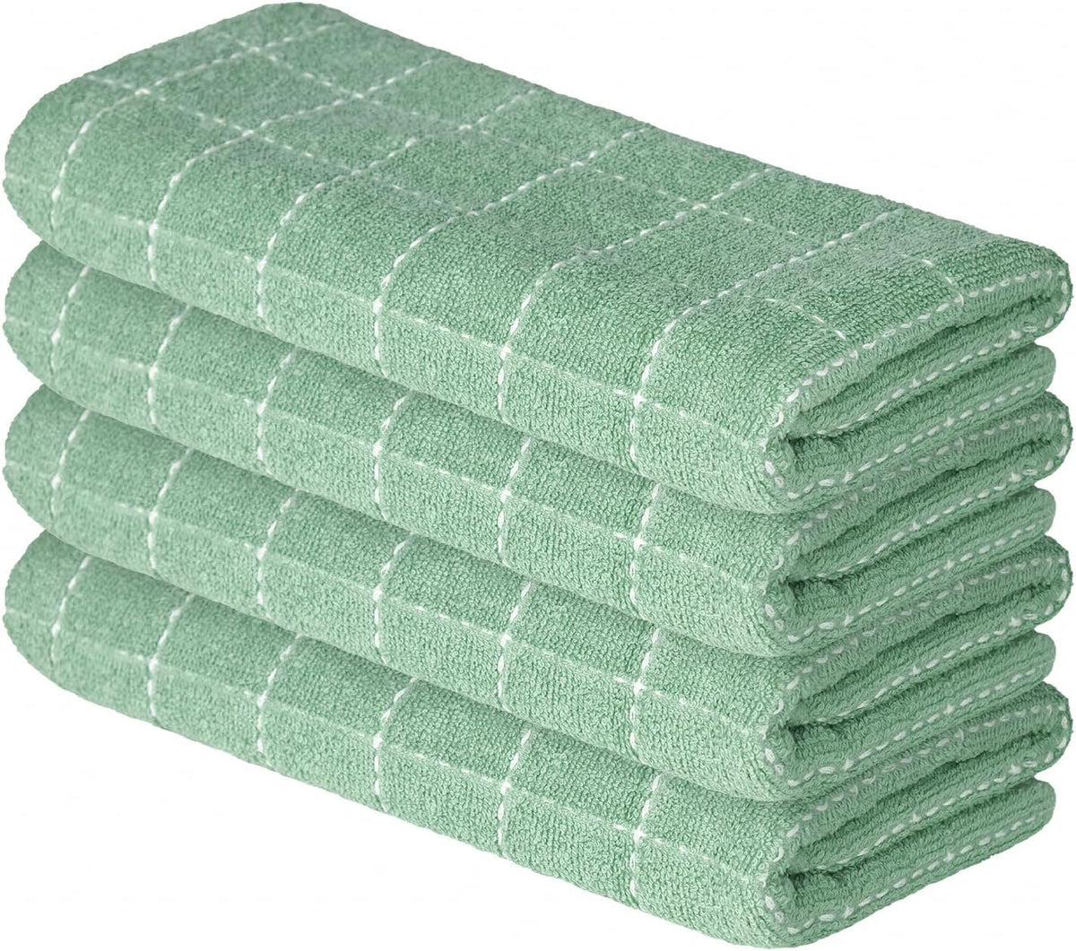 Artoid Mode Checkered Designed Cotton Light Green Terry Kitchen Dish Towels, 15x25 Inch Soft