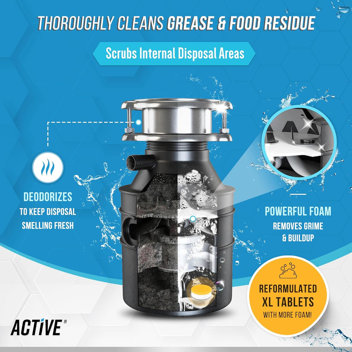Garbage Disposal Cleaner Deodorizer Tablets - 24 Pack, New Powerful XL Foaming Tablet - Fresh