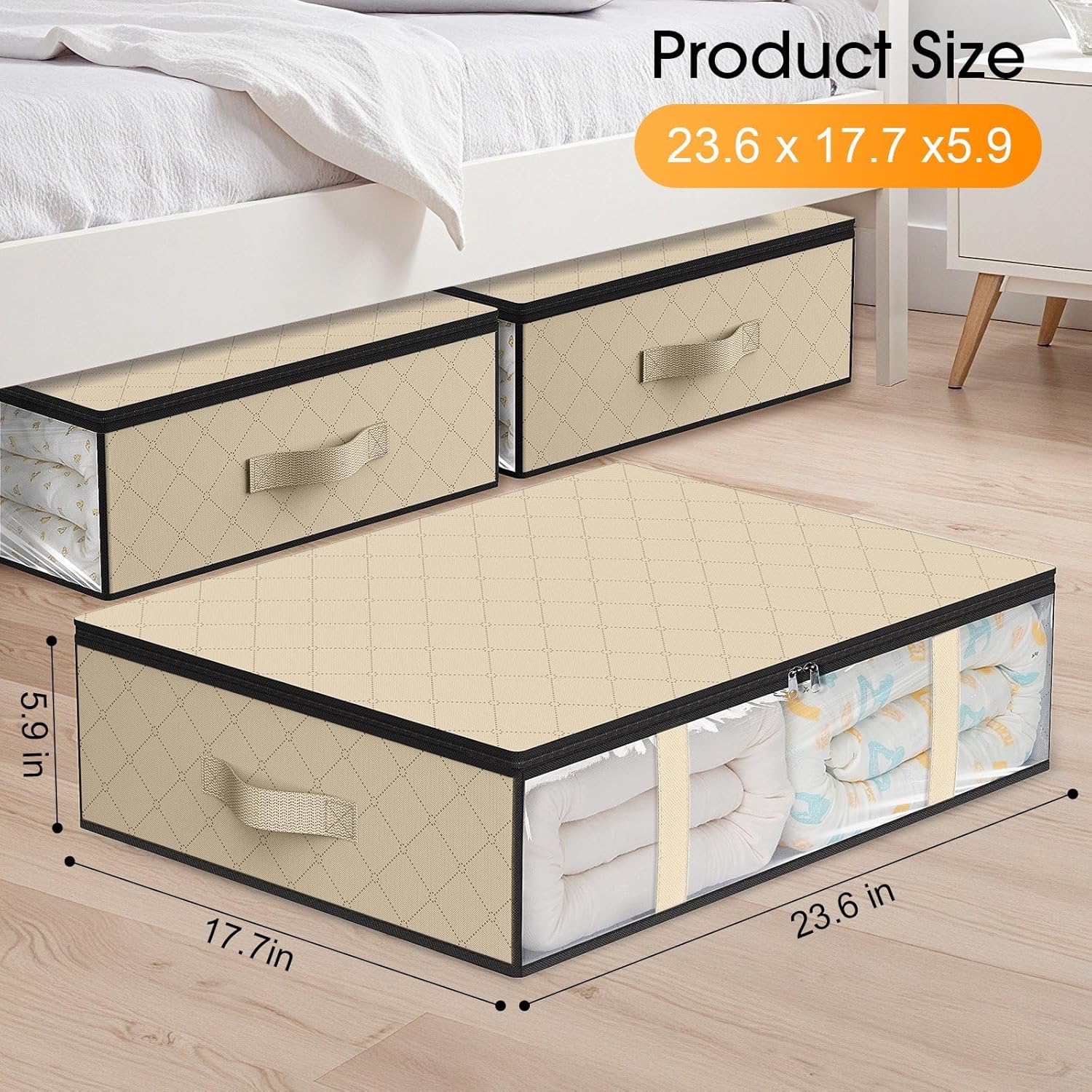 StorageRight Under Bed Storage Bins, 3-Pack 40L Foldable Fabric Storage Bags with Transparent