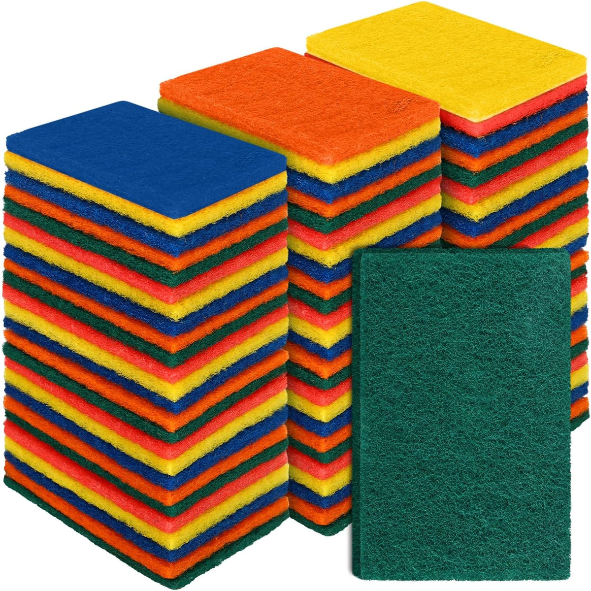 Hoolerry 100 Pcs Heavy Duty Scouring Pads Non Scratch Household Scrub Pads for Cleaning Reusable