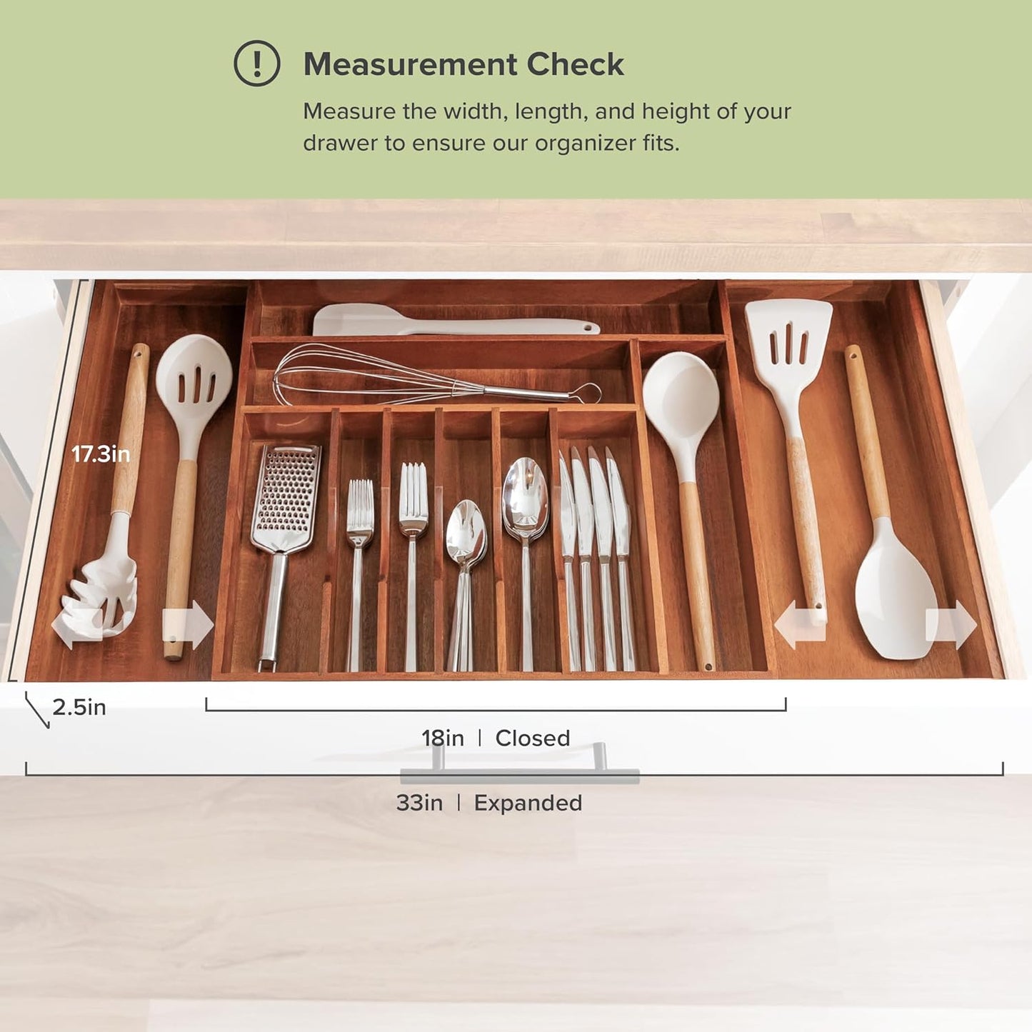 KitchenEdge Premium Silverware, Flatware and Utensil Organizer for Kitchen Drawers, Food-Safe
