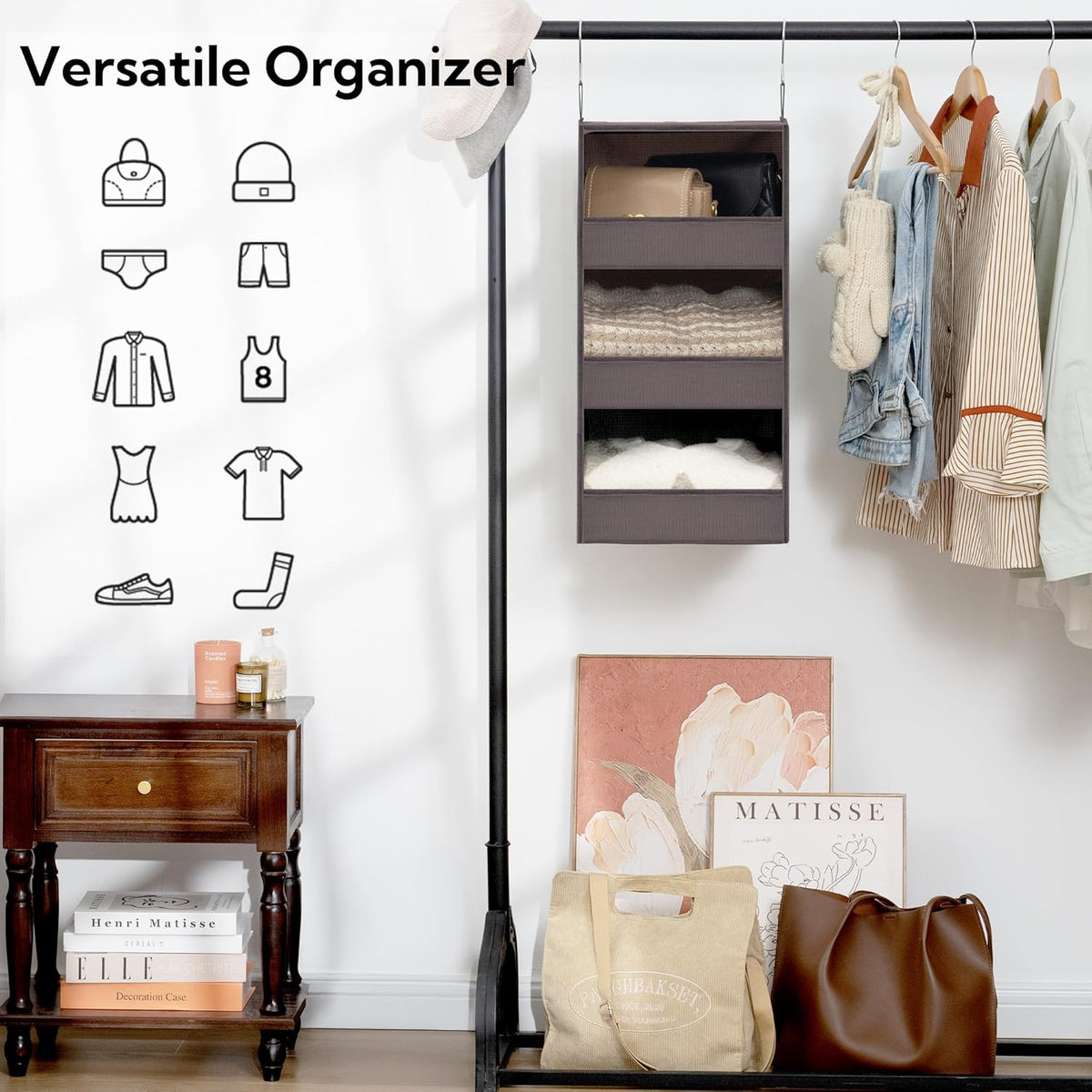 GRANNY SAYS 3-Shelf Closet Organizers and Storage, Foldable Hanging Closet Organizer, Hanging