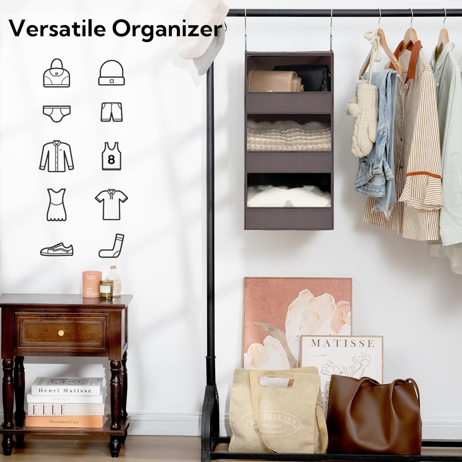 GRANNY SAYS 3-Shelf Closet Organizers and Storage, Foldable Hanging Closet Organizer, Hanging
