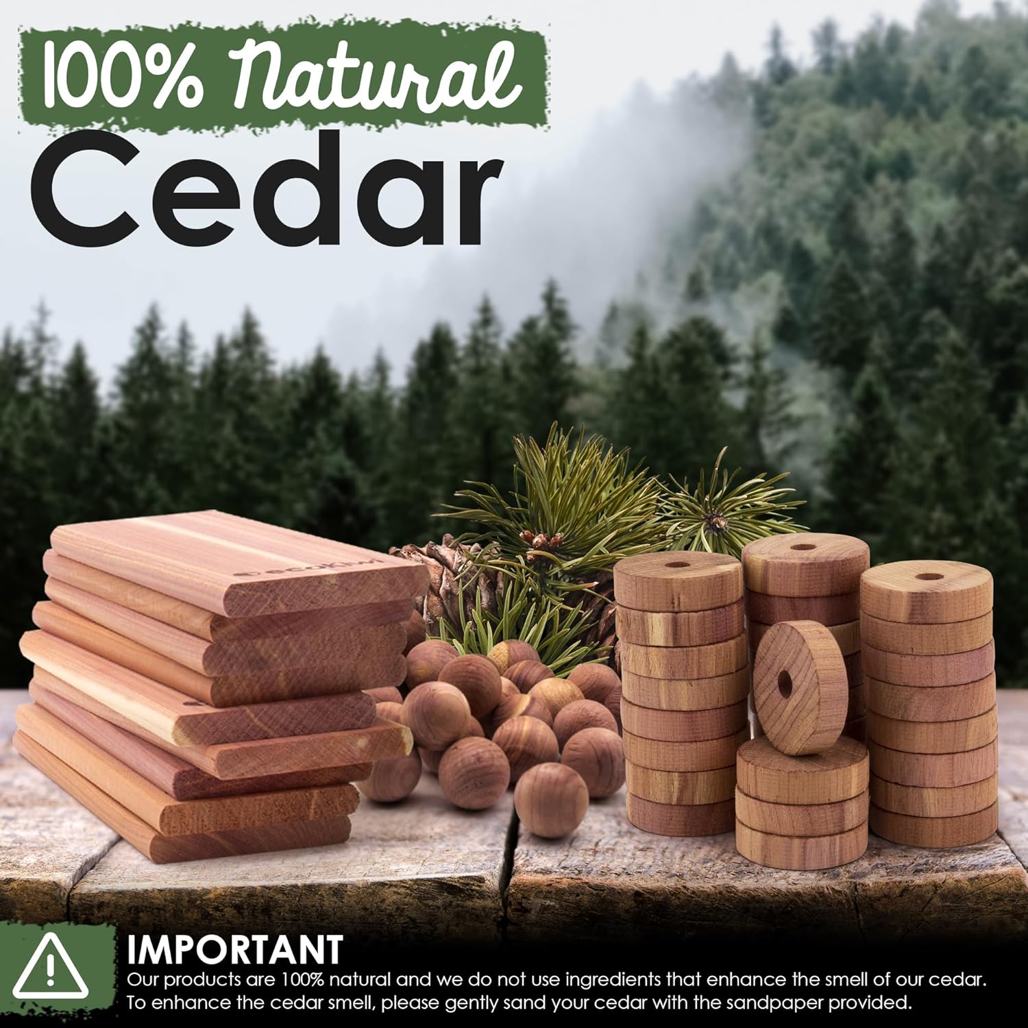 ecoKiwi Cedar Blocks for Clothes Storage Mega Bundle Box - Cedar Hangers x20, Balls x75 & Rings