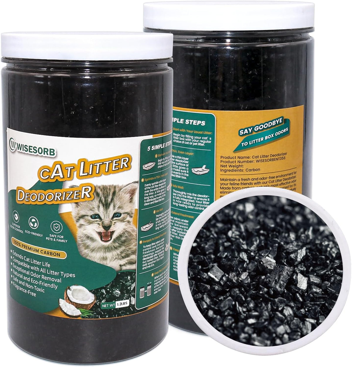 Cat Litter Deodorizer 1.2Lb Activated Carbon Litter Box Odor Eliminator Absorber Unscented Cat
