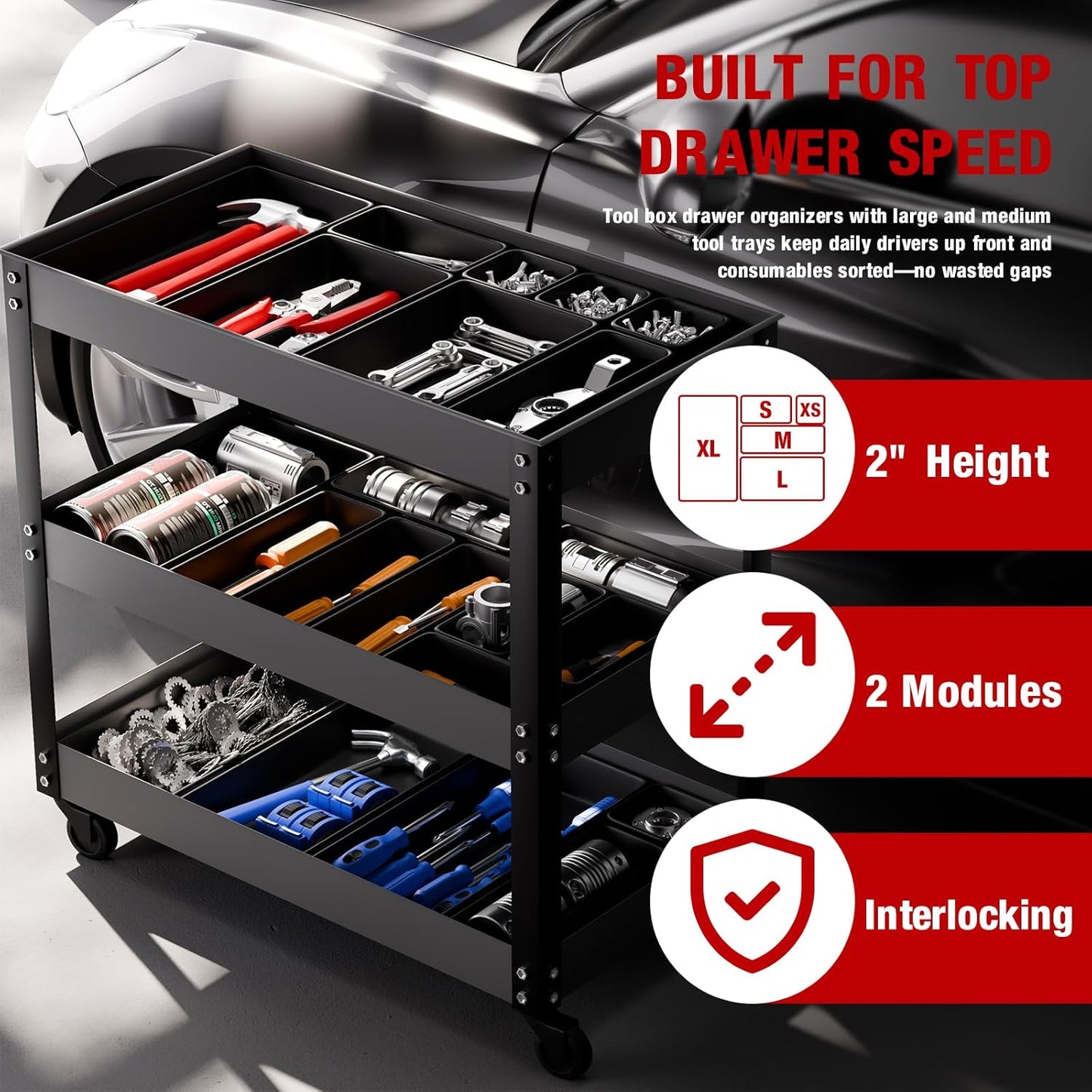 10 PCS Tool Box Drawer Organizers, Large & Medium Tool Trays for Tool Box Organization, Tool