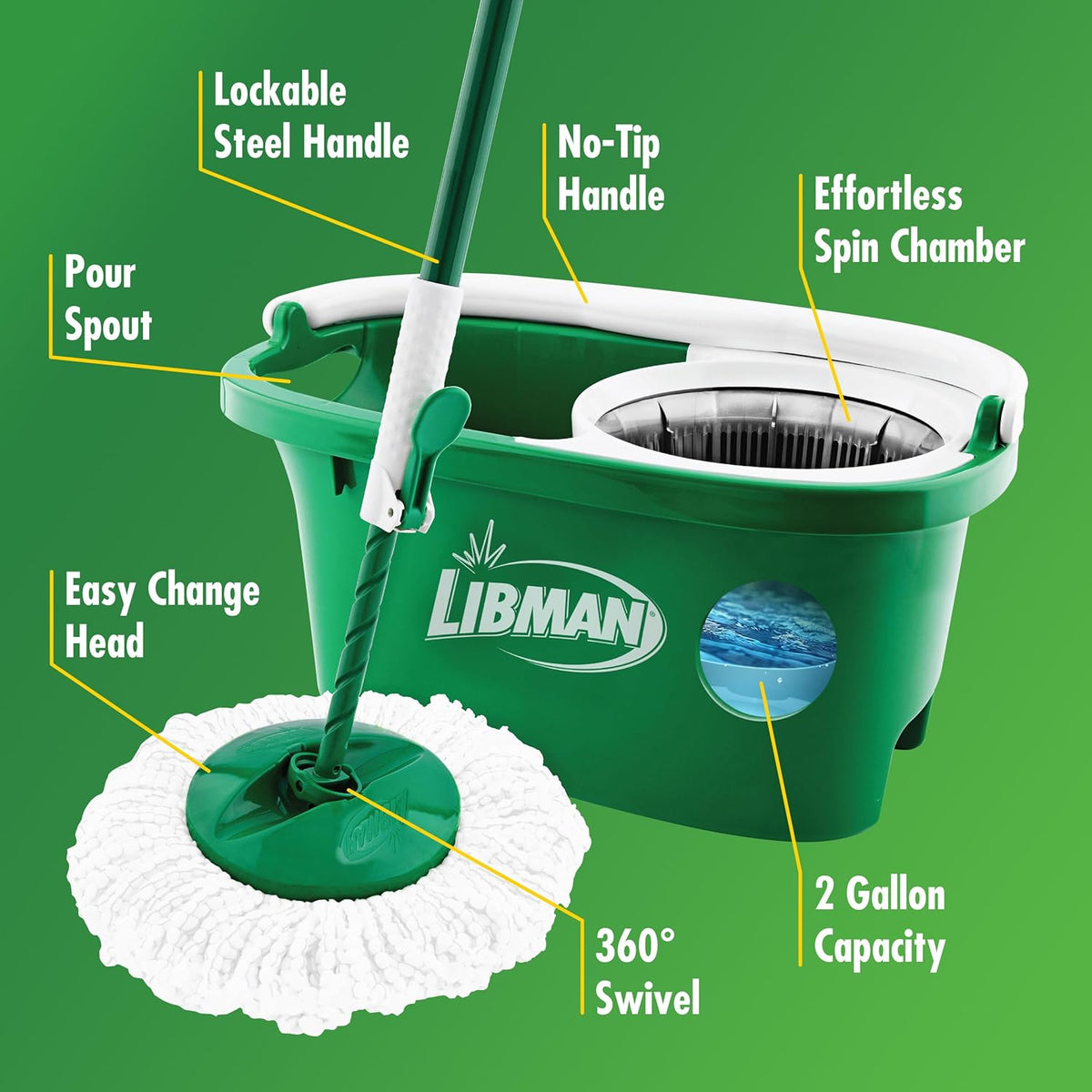 Libman Tornado Spin Mop System, Spinning Floor Mopping and Bucket with Wringer Set for Home