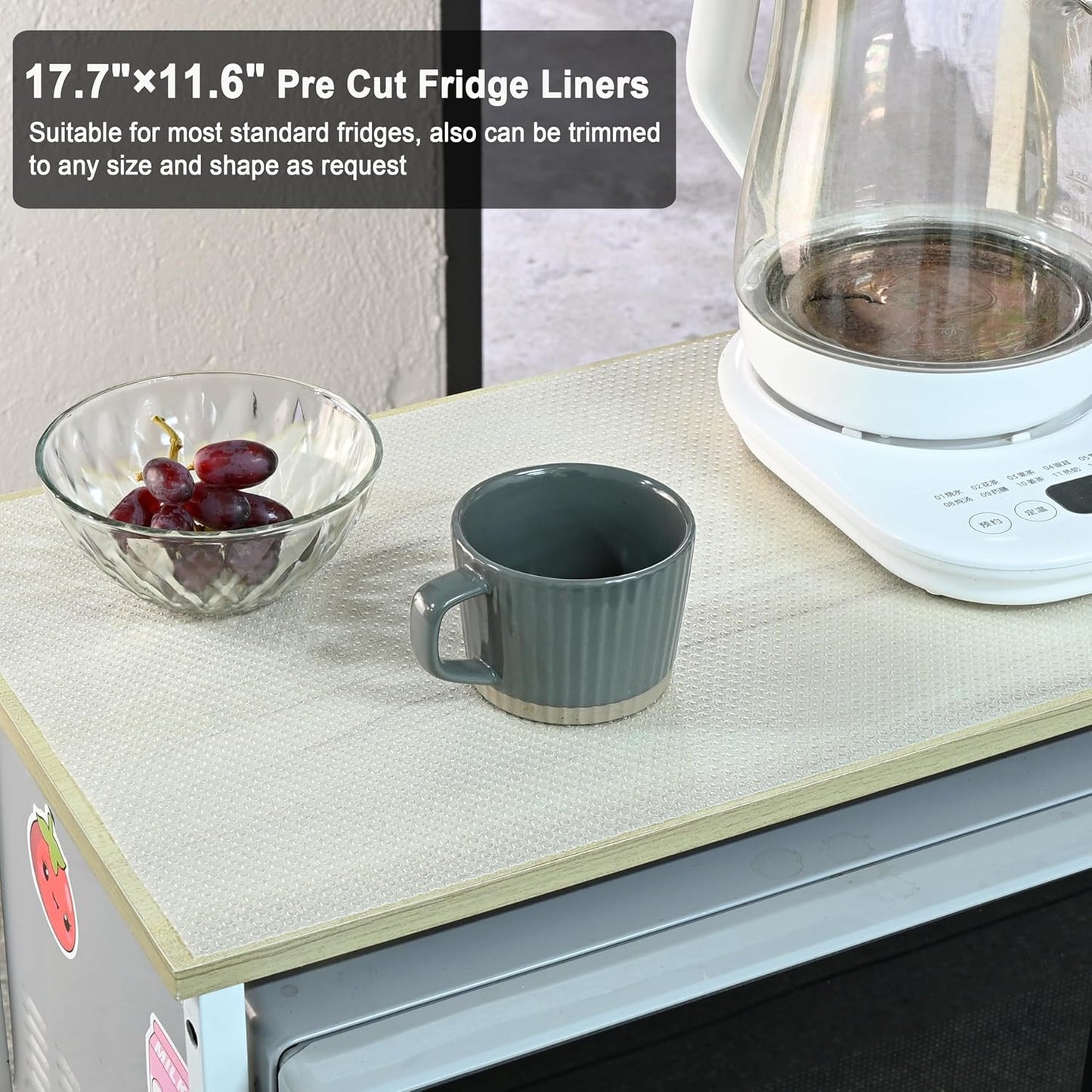 BOPART 12Pcs Refrigerator Liners Washable Fridge Shelf Liners Refrigerator Mats for Freezer Glass
