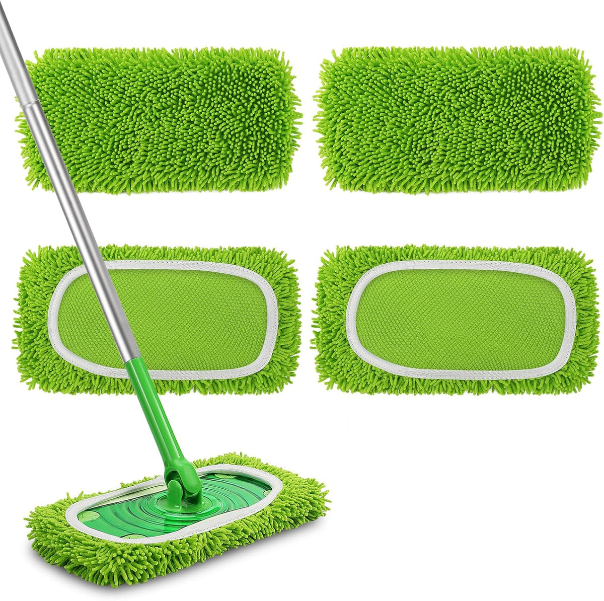Set of 4 Reusable Microfiber Mop Pads Compatible with Swiffer Sweeper, Dry Sweeping Cloths