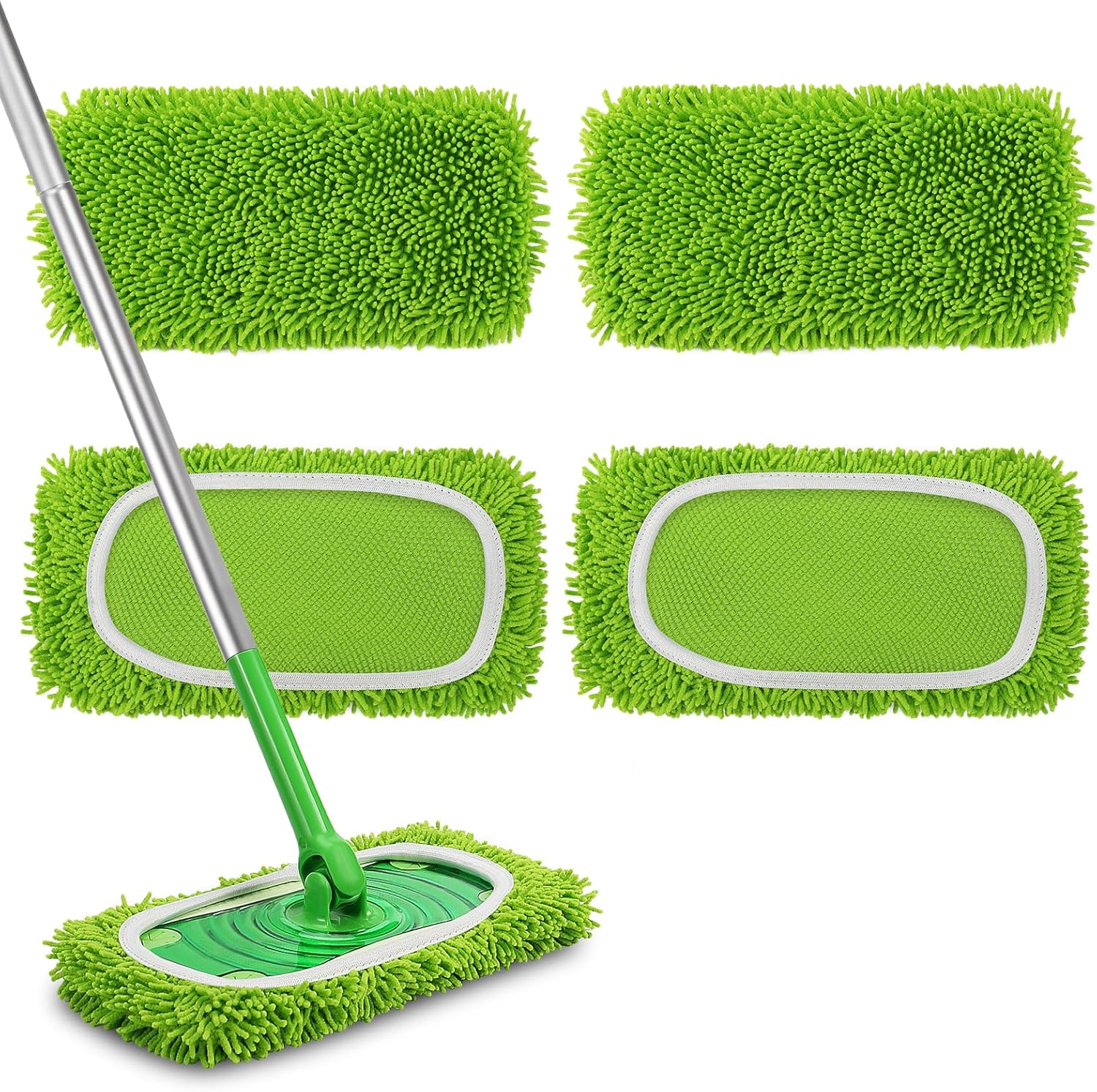 Set of 4 Reusable Microfiber Mop Pads Compatible with Swiffer Sweeper, Dry Sweeping Cloths