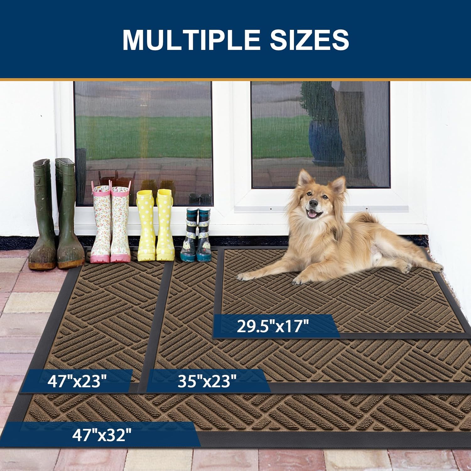 Smiry Front Door Mat Outside Entrance, Heavy Duty Outdoor Indoor Natural Rubber Doormat, Non Slip