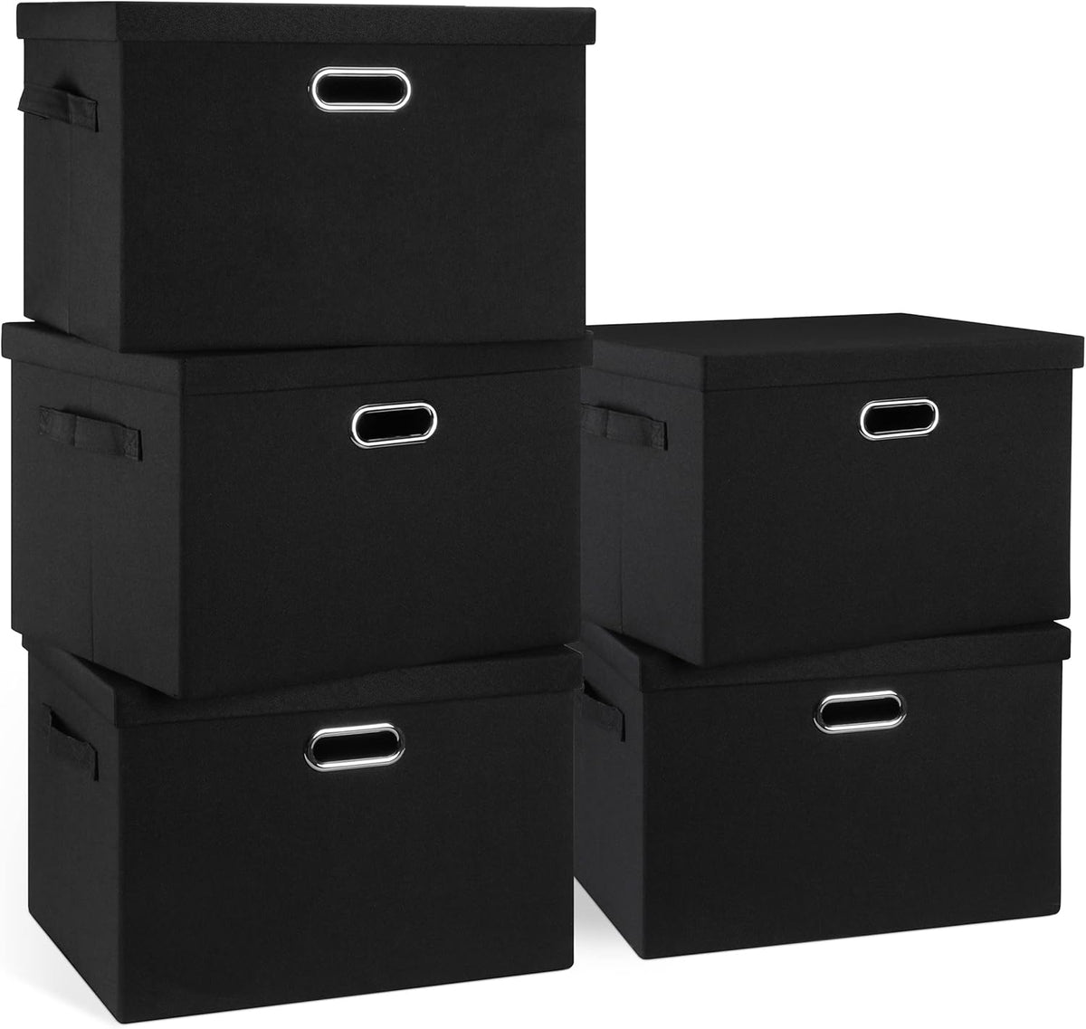 Large 17" 36 Quart Collapsible Stackable Storage Bins with Lids, 5 Packs Black Linen Fabric Closet