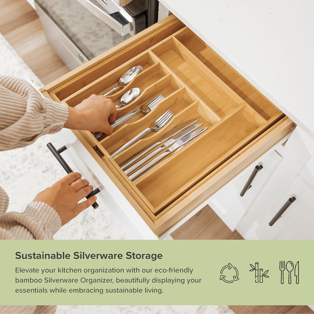 KitchenEdge Premium Silverware, Flatware and Utensil Organizer for Kitchen Drawers, Food-Safe