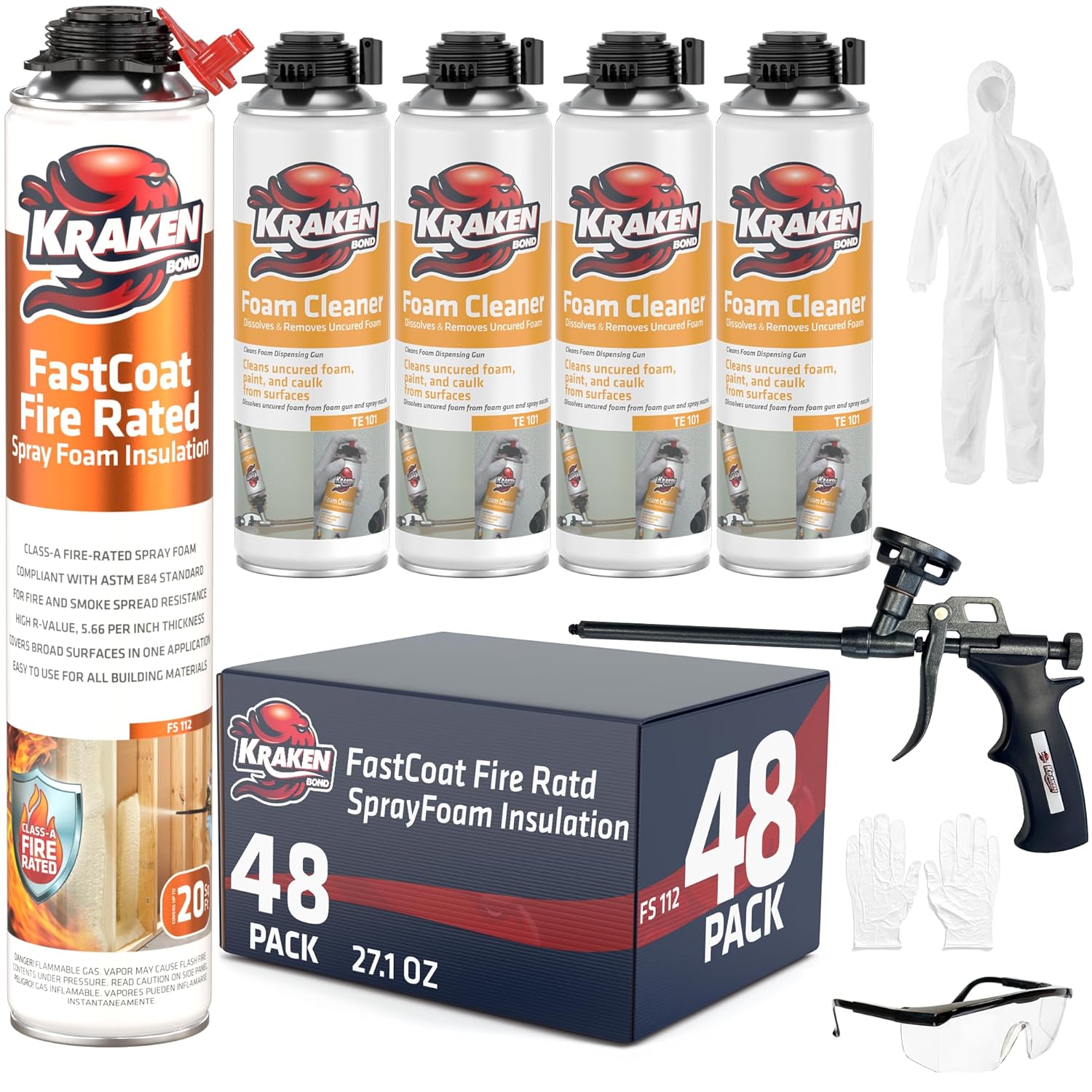 Kraken Bond Fastcoat Fire Rated Spray Foam Insulation (48x27.1 oz.) (R-Value 11.32 / 2in) Closed