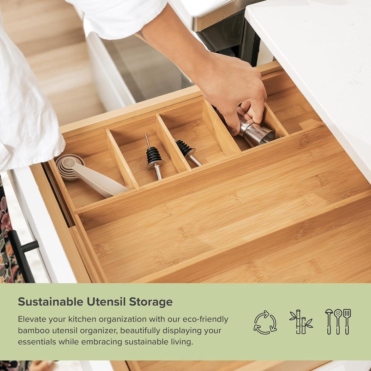 KitchenEdge Adjustable Kitchen Drawer Organizer for Utensils and Junk, Food-Safe Contract Grade