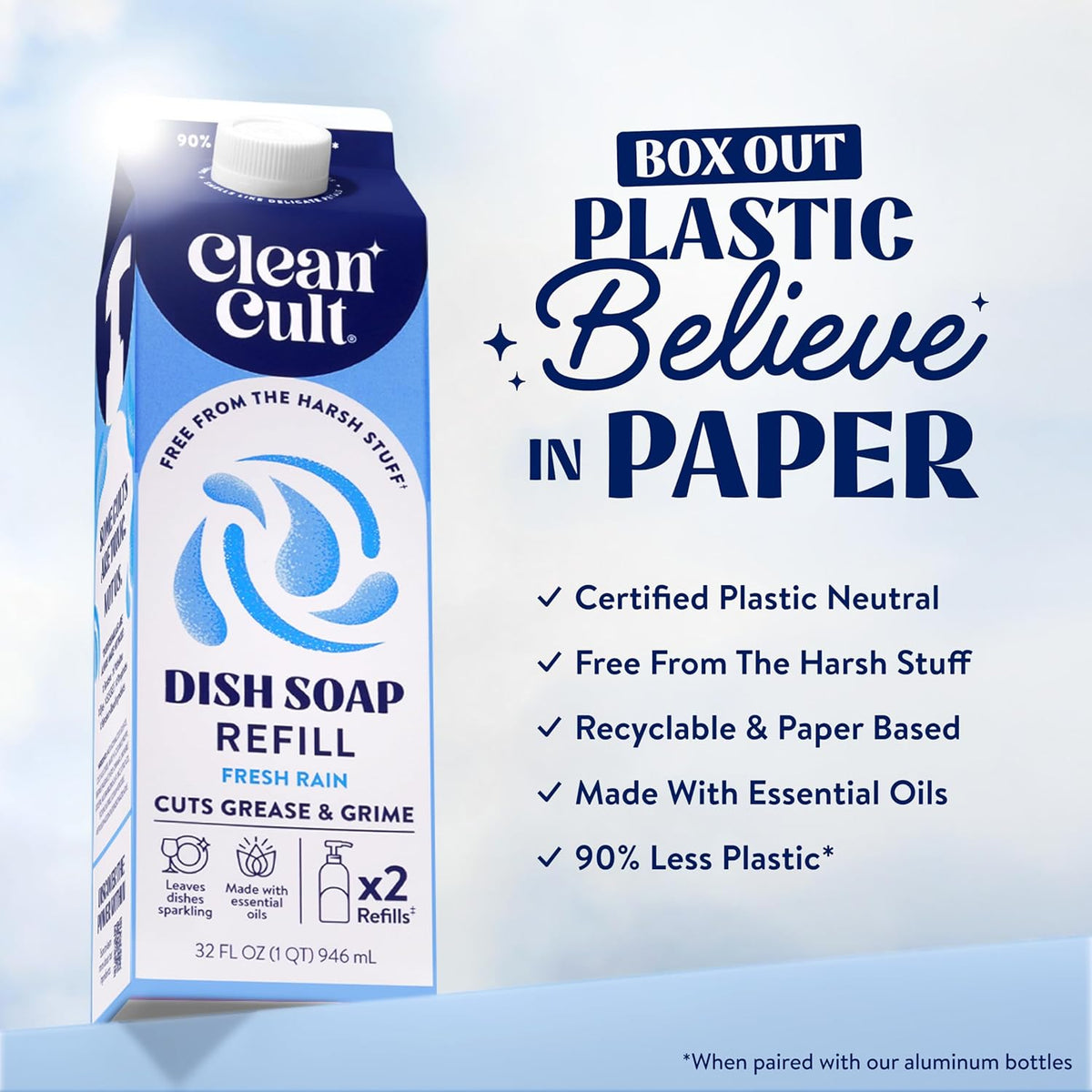 Cleancult Dish Soap Liquid Refill (32oz, 1 Pack) - Plant Based Cleaning Power - Dish Soap that Cuts