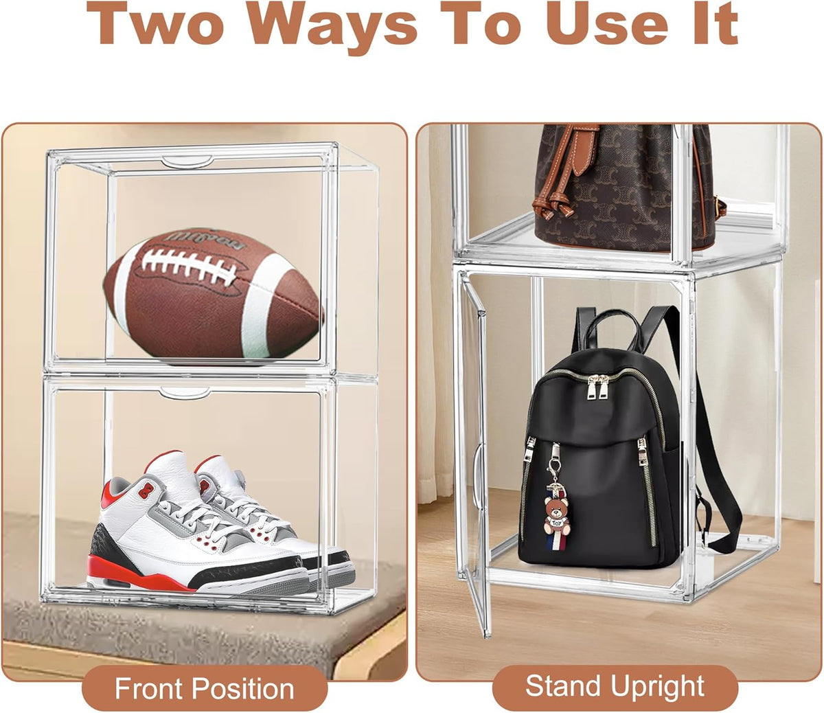 10 Pcs Clear Purse Storage Boxes, Plastic Shoe Boxes Stackable Acrylic Display Case Shoe Organizer