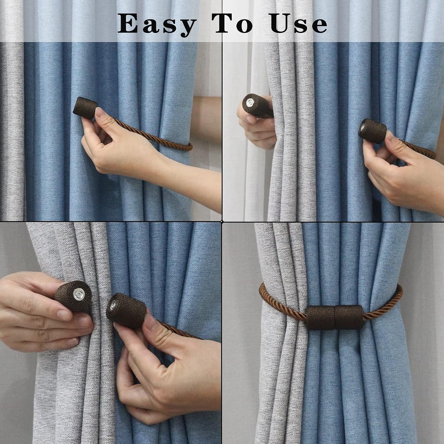 2 Pack Strong Magnetic Curtain Tiebacks Outdoor Elegant Decorative Tie Backs Modern Rope Tiebacks
