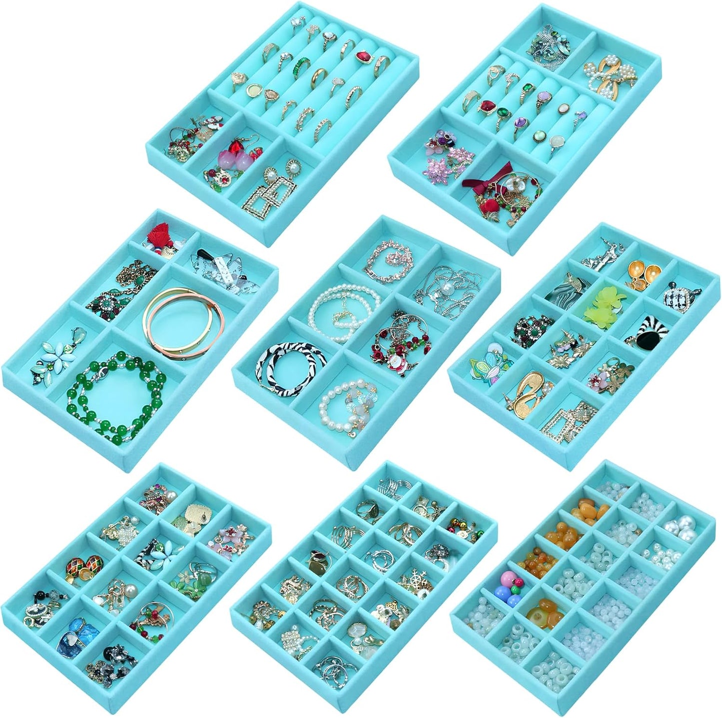 8 Pcs Velvet Jewelry Tray Stackable Jewelry Drawers Organizer Trays Rings Earrings Bracelet