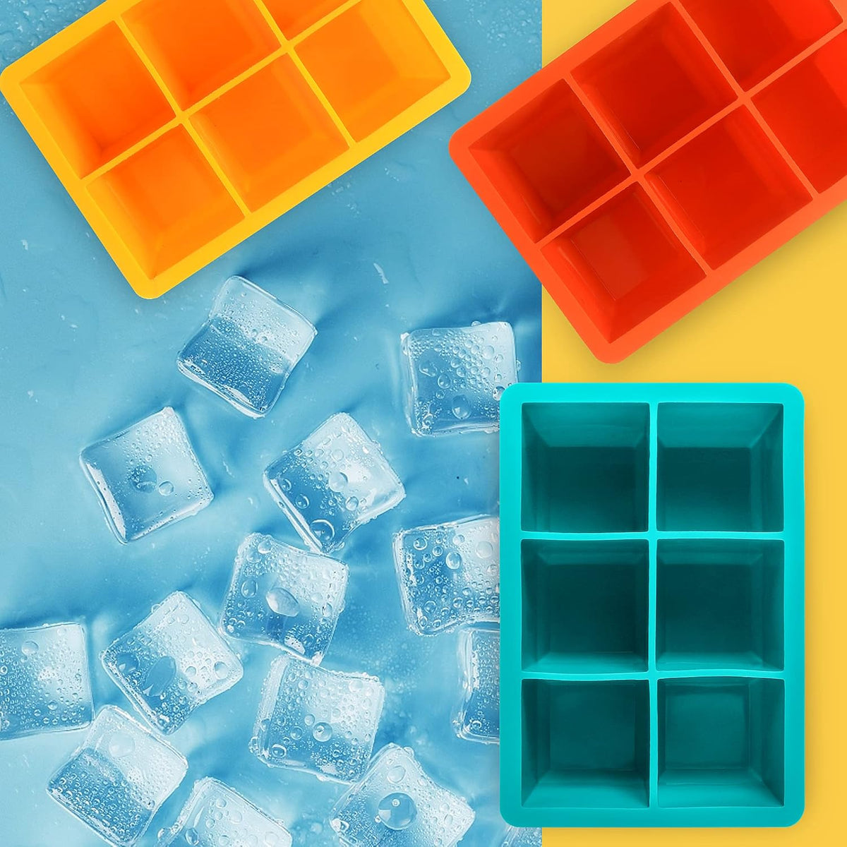 Silicone Ice Cube Trays 3 Pack - Large Size Silicone Ice Cube Molds with Leak Proof Removable Lid