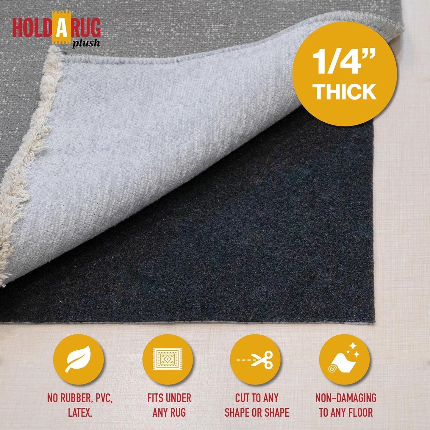 Hold-a-Rug Plush 8' Round Nonskid, Nonslip Rug Pad, Reversible Gripper, ¼ Thick, Safe for All