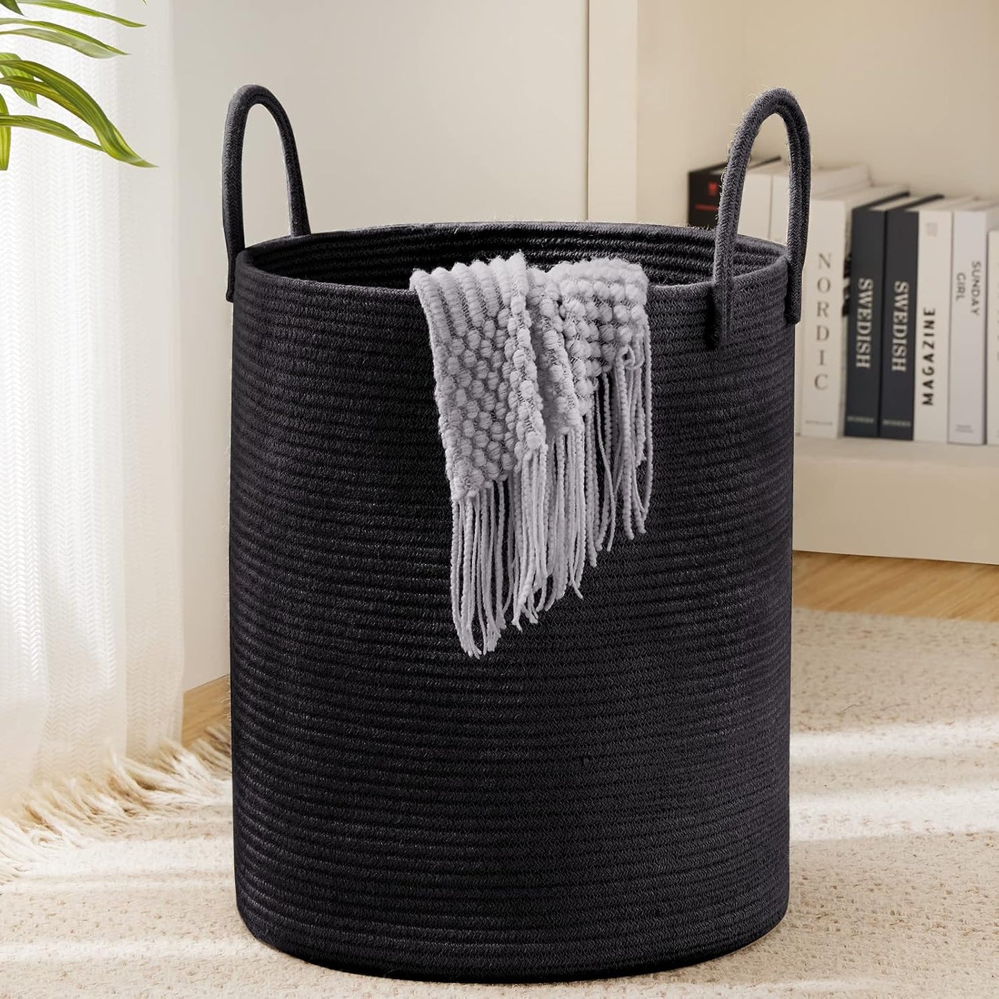 YOUDENOVA Woven Rope Laundry Hamper Basket, 72L Tall Luandry Basket, Baby Nursery Hamper for