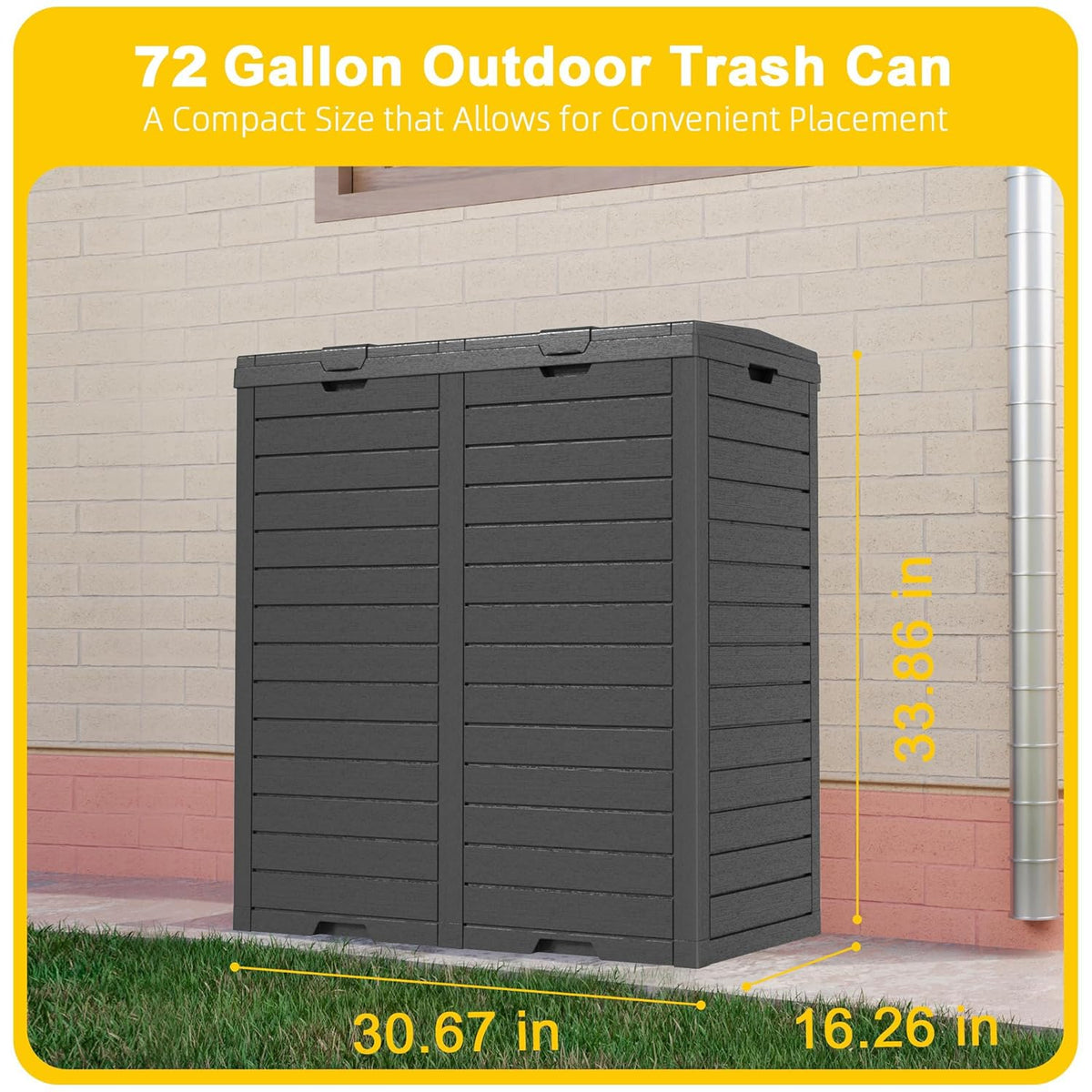 62 Gallon Outdoor Trash Can with Tiered Lid and Drip Tray,Waterproof Resin Waste Bin