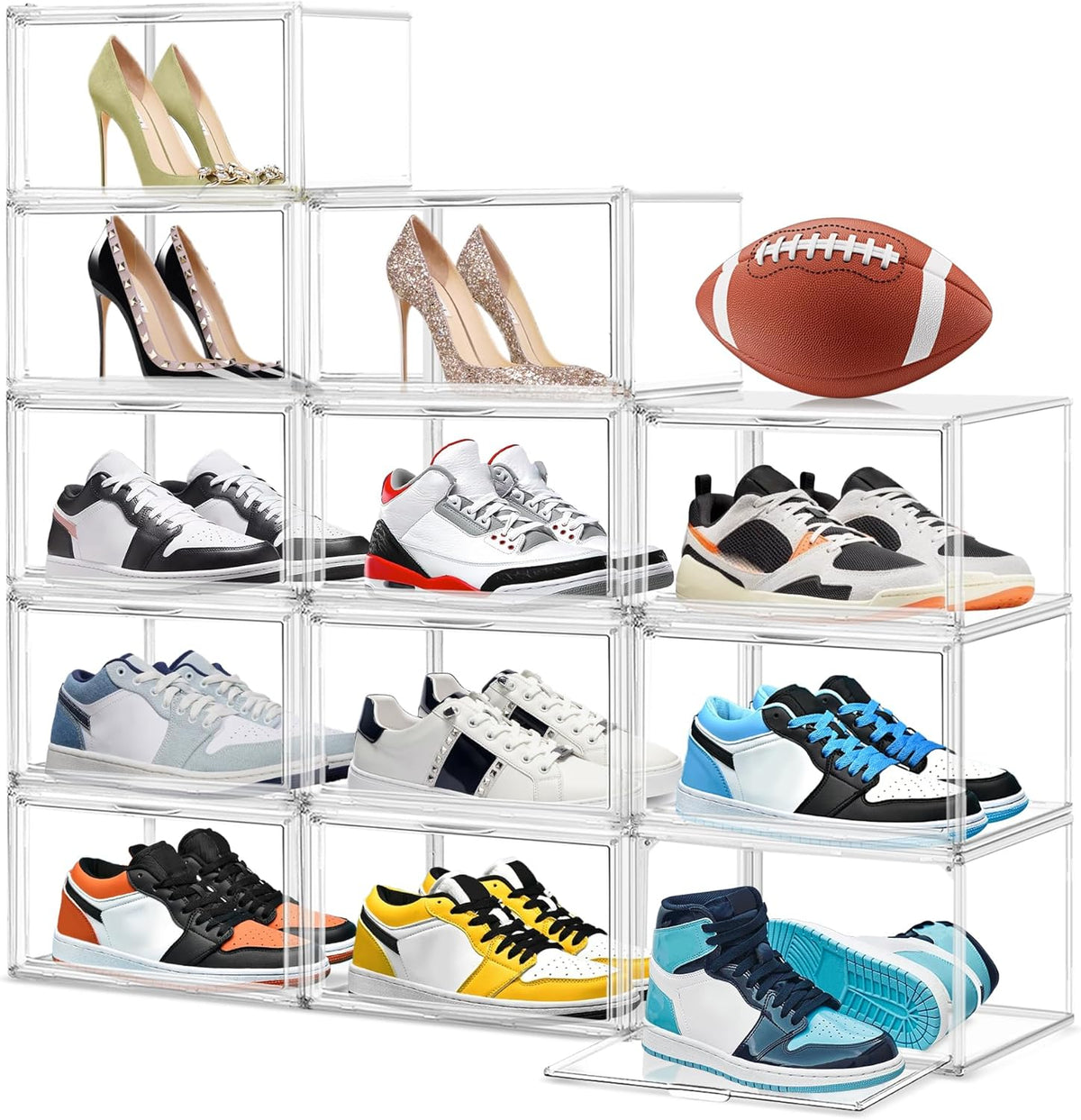 12 Pack Shoe Organizer Clear Plastic Stackable Shoe Storage Boxes with Magnetic Lid Acrylic Display
