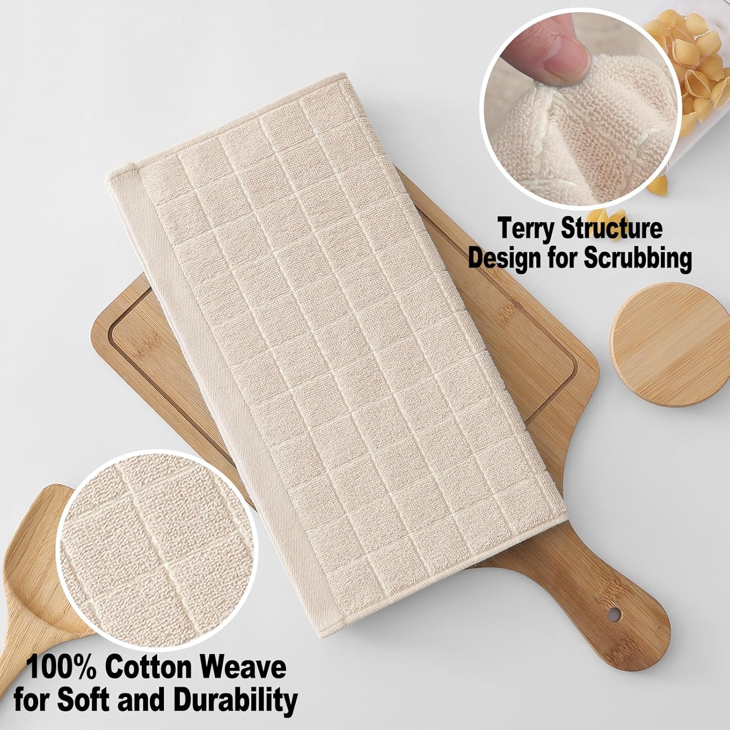 Homaxy 100% Cotton Terry Kitchen Dish Cloths, Ultra Soft and Absorbent Dish Towels for Kitchen