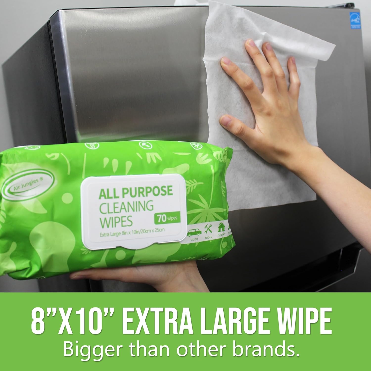 Air Jungles All Purpose Car and Home Cleaning Wipes 70 Count, Extra Large 8" x 10" Heavy Duty for