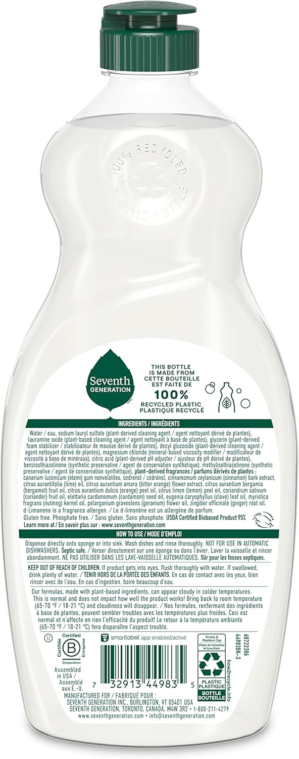 Seventh Generation Dish Soap Fresh Lime & Ginger Scent 1 count Dishwashing Soap Dish Detergent