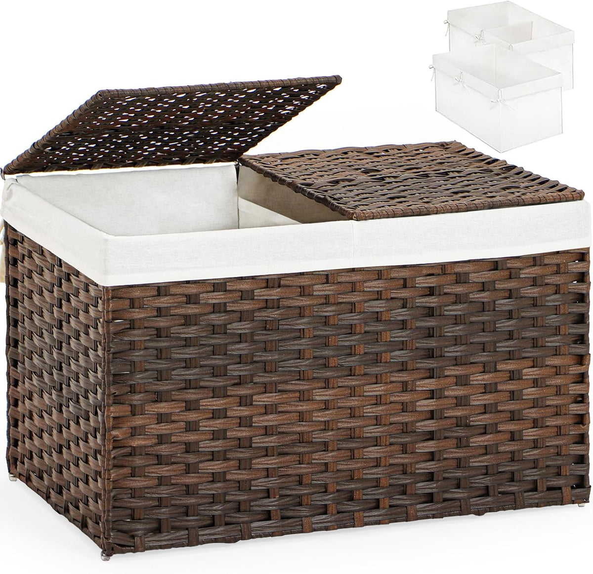 Storage Basket with Lid Wicker Baskets for Storage with 2 Separate Lid 42.3 Gallon (160 L) 29.9 x