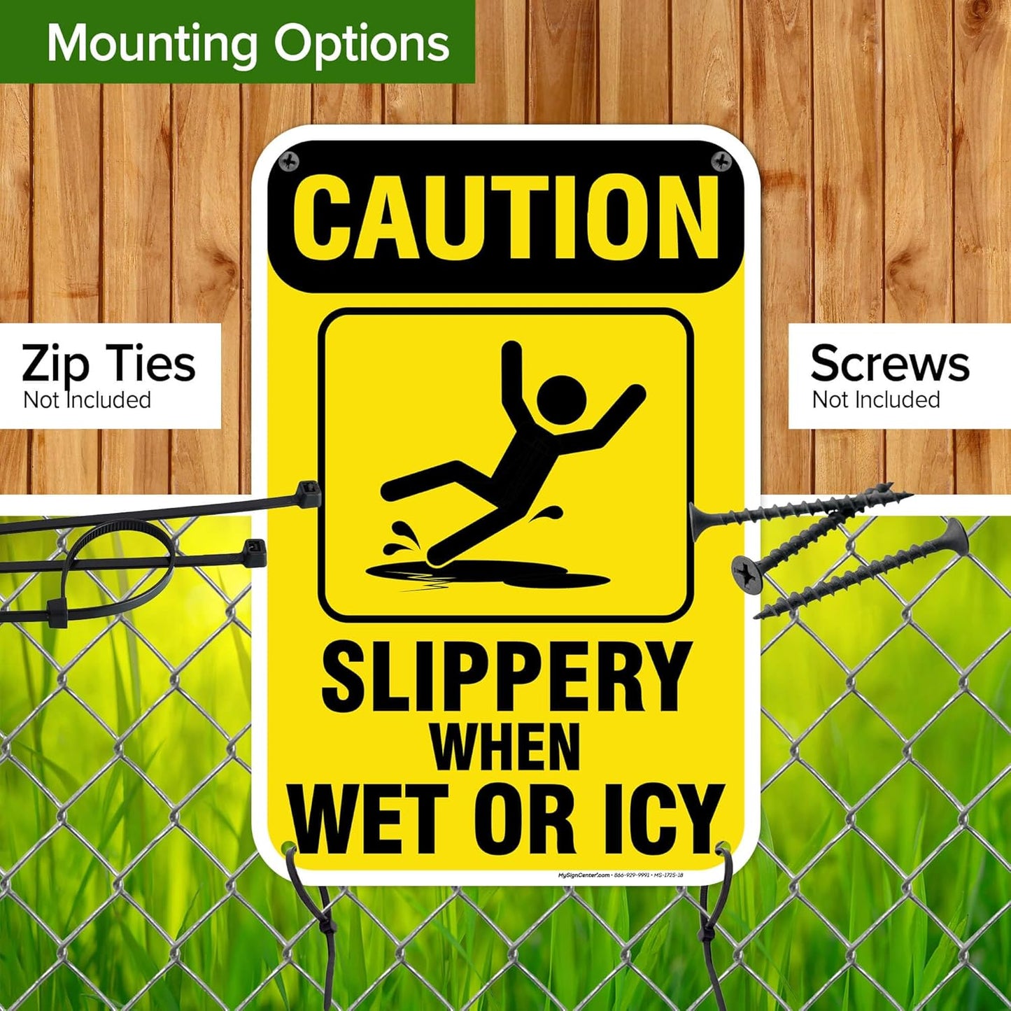 Caution Slippery When Wet Sign or ICY Sign, 12"x18" Polyethylene, Indoor/Outdoor Use, USA MADE By