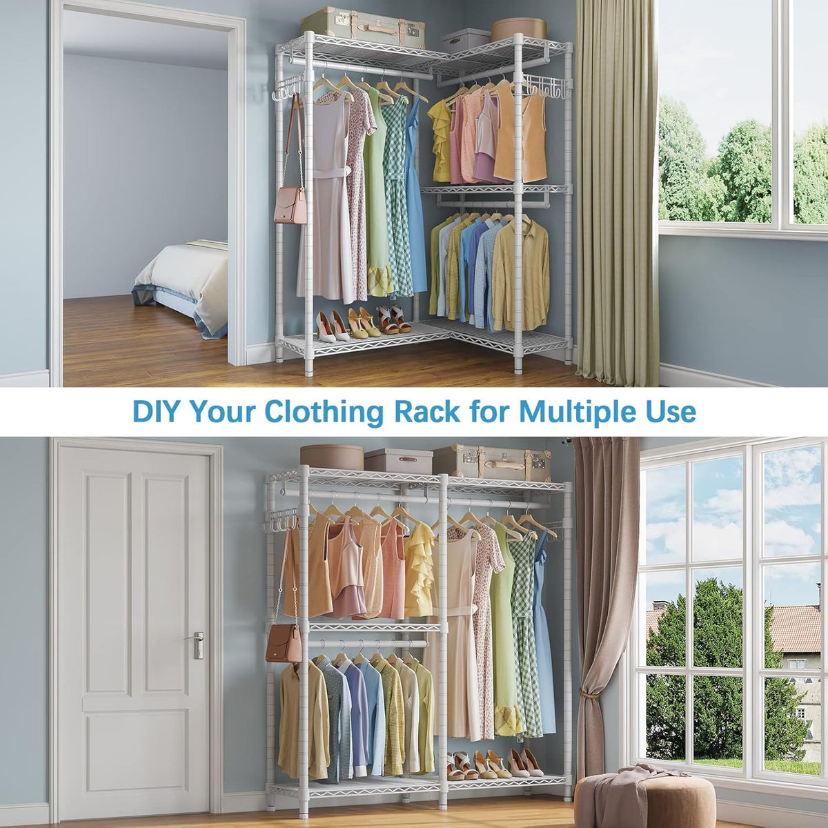 VIPEK L4 Garment Rack L Shaped Clothes Rack for Corner, Freestanding Portable Wardrobe Closet Heavy